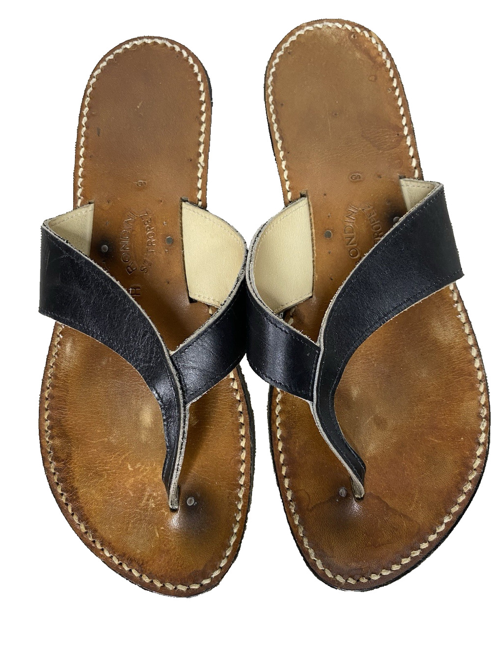 Rondini St. Tropez Black Leather Thong Sahariennes Sandals Flats Women's 8